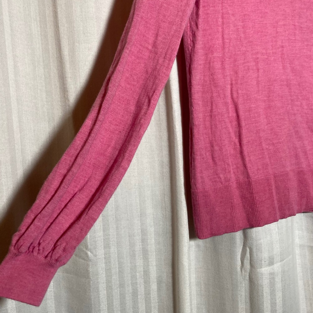 Elie Tahari Pink Merino Wool Pearl Embellished Cutout Neck Sweater S Preppy - Picture 3 of 7